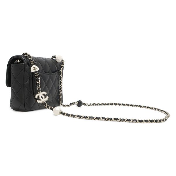 Chanel Shoulder Bag Mini Flap Lambskin Black Gold CC Logo — view 2
