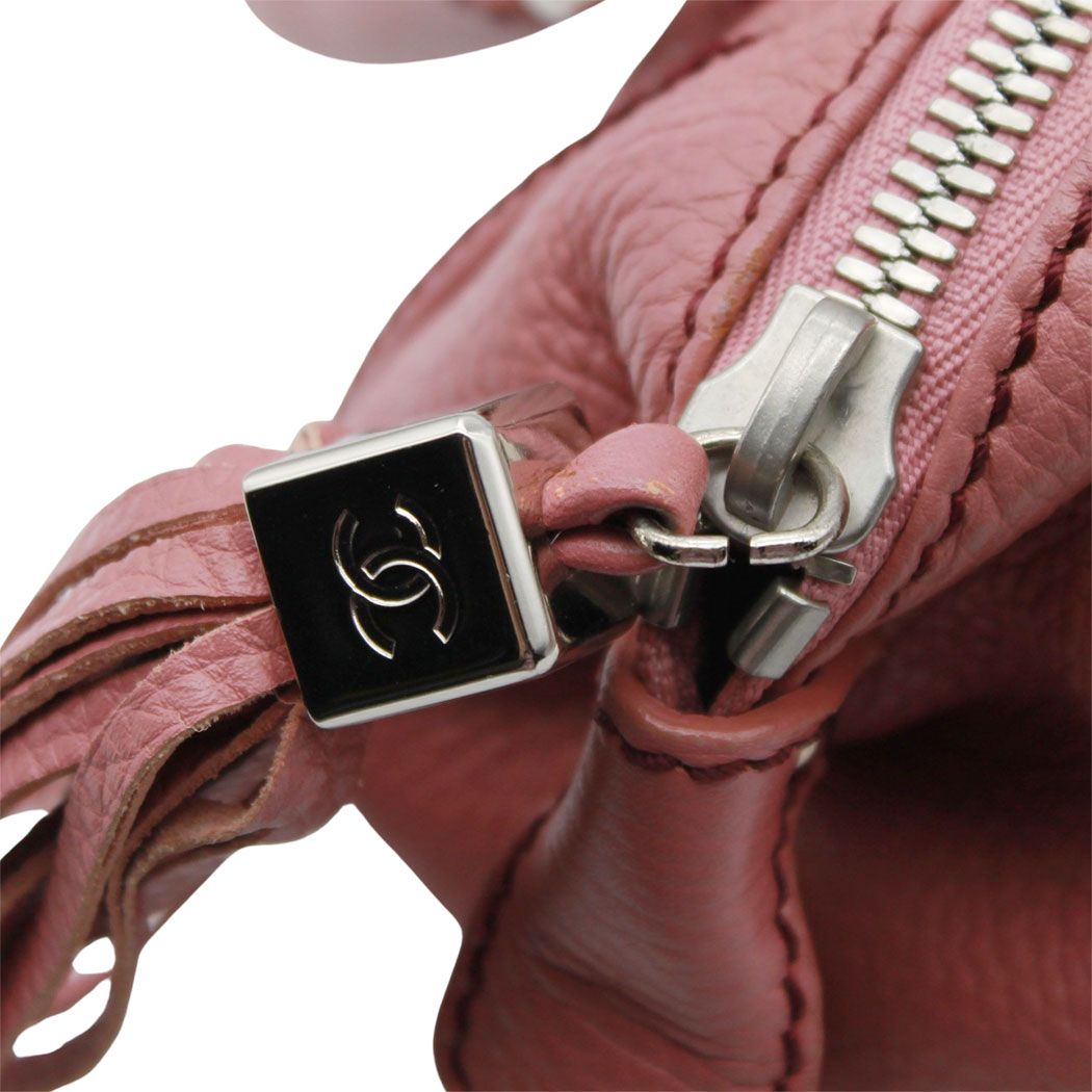 Chanel Bag Handbag Leather Pink Silver Tassel Faux Mini — view 7