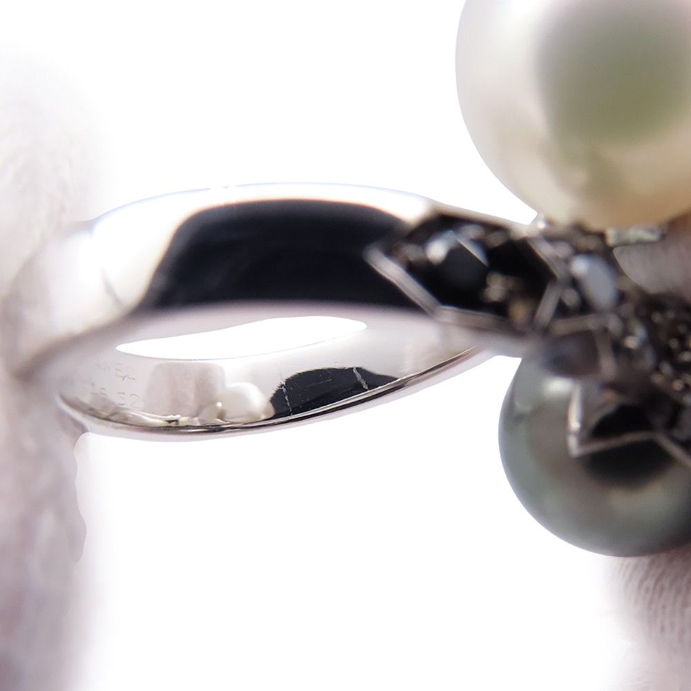 Chanel Ring Comet Twin Pearl Black Diamond 18K White Gold — view 8