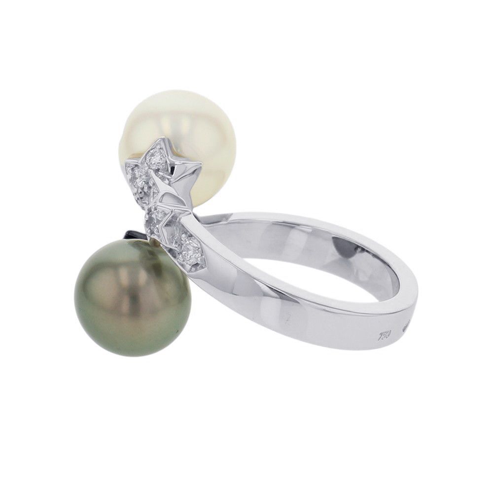 Chanel Ring Comet Twin Pearl Black Diamond 18K White Gold — view 2