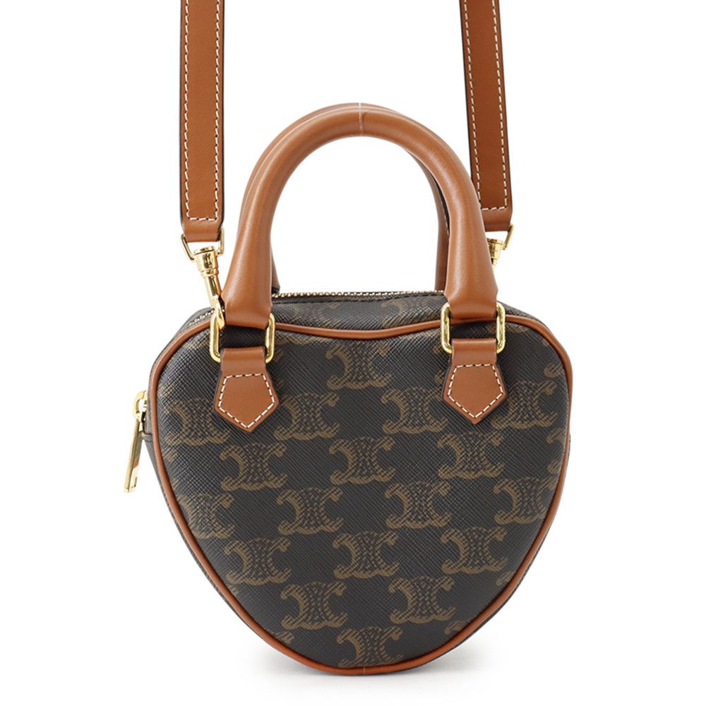 Celine Triomphe Heart Leather 2-Way Shoulder Bag Brown