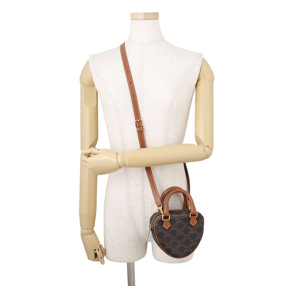 Celine Triomphe Heart Leather 2-Way Shoulder Bag Brown — view 5