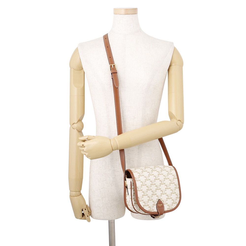 Celine Shoulder Bag Medium Folco Triomphe Calfskin White — view 4