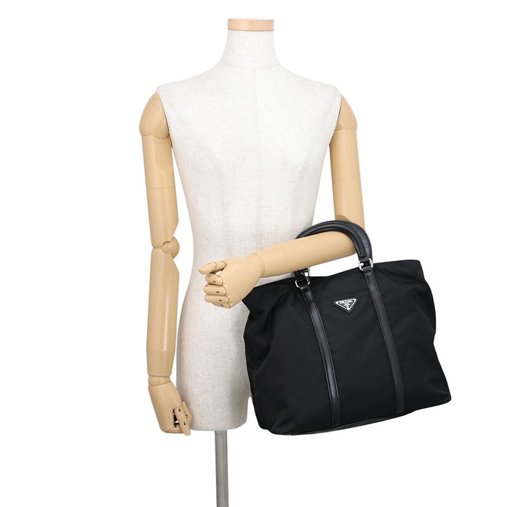 Prada Tote Bag Triangle Logo Nylon Leather 2-Way Black — view 4