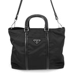 Prada Tote Bag Triangle Logo Nylon Leather 2-Way Black
