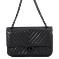 Chanel Chain Shoulder Bag 2.55 Chevron Aged Calfskin Black