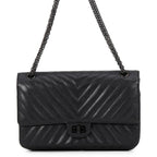 Chanel Chain Shoulder Bag 2.55 Chevron Aged Calfskin Black
