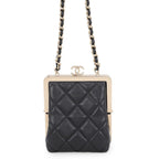 Chanel Chain Shoulder Bag Quilted CC Logo Kiss Lock Mini Lambskin Black