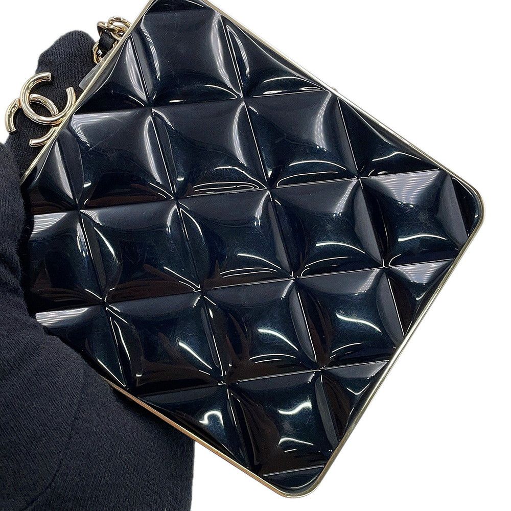 Chanel Chain Shoulder Bag Quilted CC Logo Kiss Lock Mini Lambskin Black — view 7