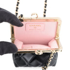 Chanel Chain Shoulder Bag Quilted CC Logo Kiss Lock Mini Lambskin Black — view 5