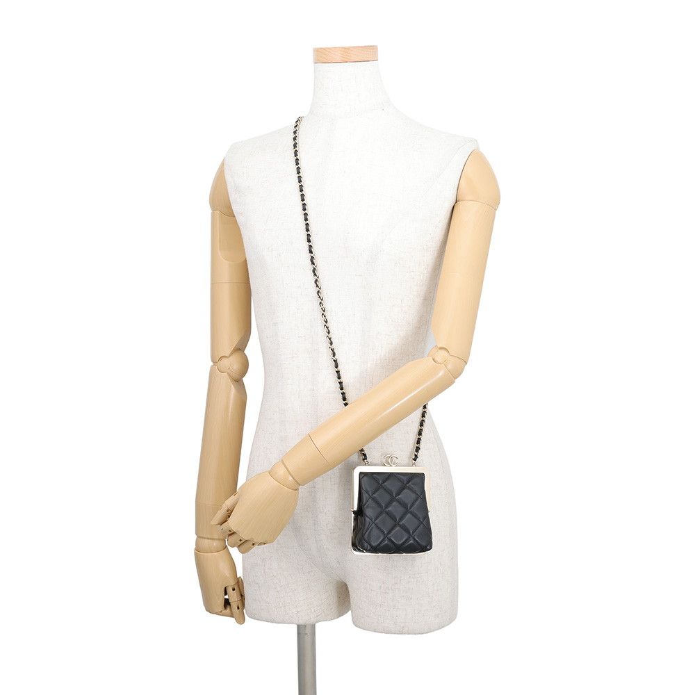 Chanel Chain Shoulder Bag Quilted CC Logo Kiss Lock Mini Lambskin Black — view 4