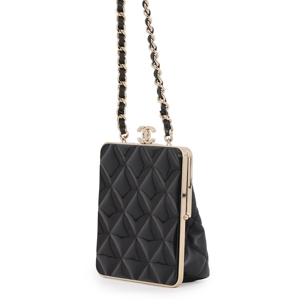 Chanel Chain Shoulder Bag Quilted CC Logo Kiss Lock Mini Lambskin Black — view 2