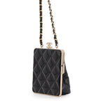 Chanel Chain Shoulder Bag Quilted CC Logo Kiss Lock Mini Lambskin Black — view 2