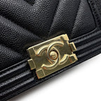 Chanel Chain Shoulder Bag Boy Chevron Caviar Leather Black — view 7