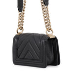 Chanel Chain Shoulder Bag Boy Chevron Caviar Leather Black — view 2