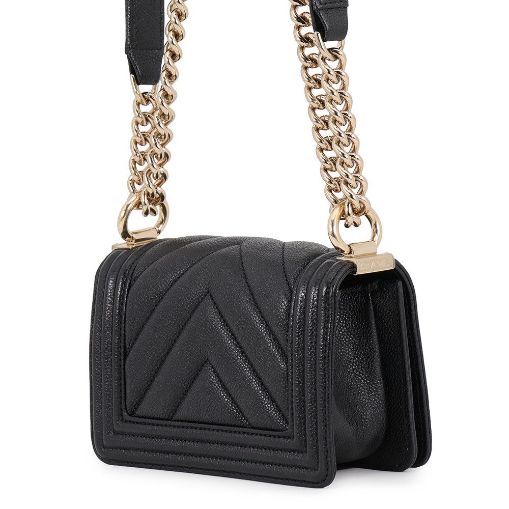 Chanel Chain Shoulder Bag Boy Chevron Caviar Leather Black — view 2