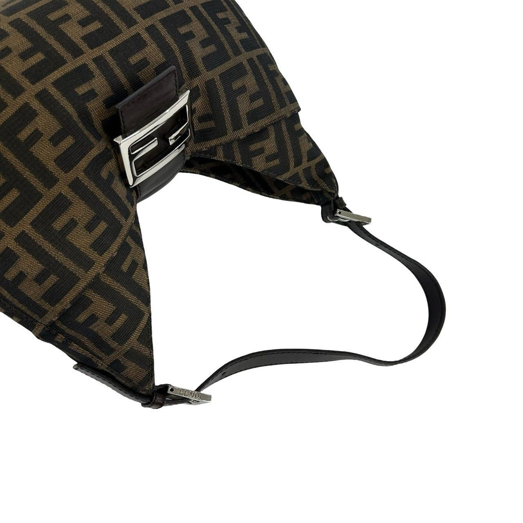 Fendi Zucca FF Logo Pattern Canvas Leather Shoulder Bag Brown — view 4
