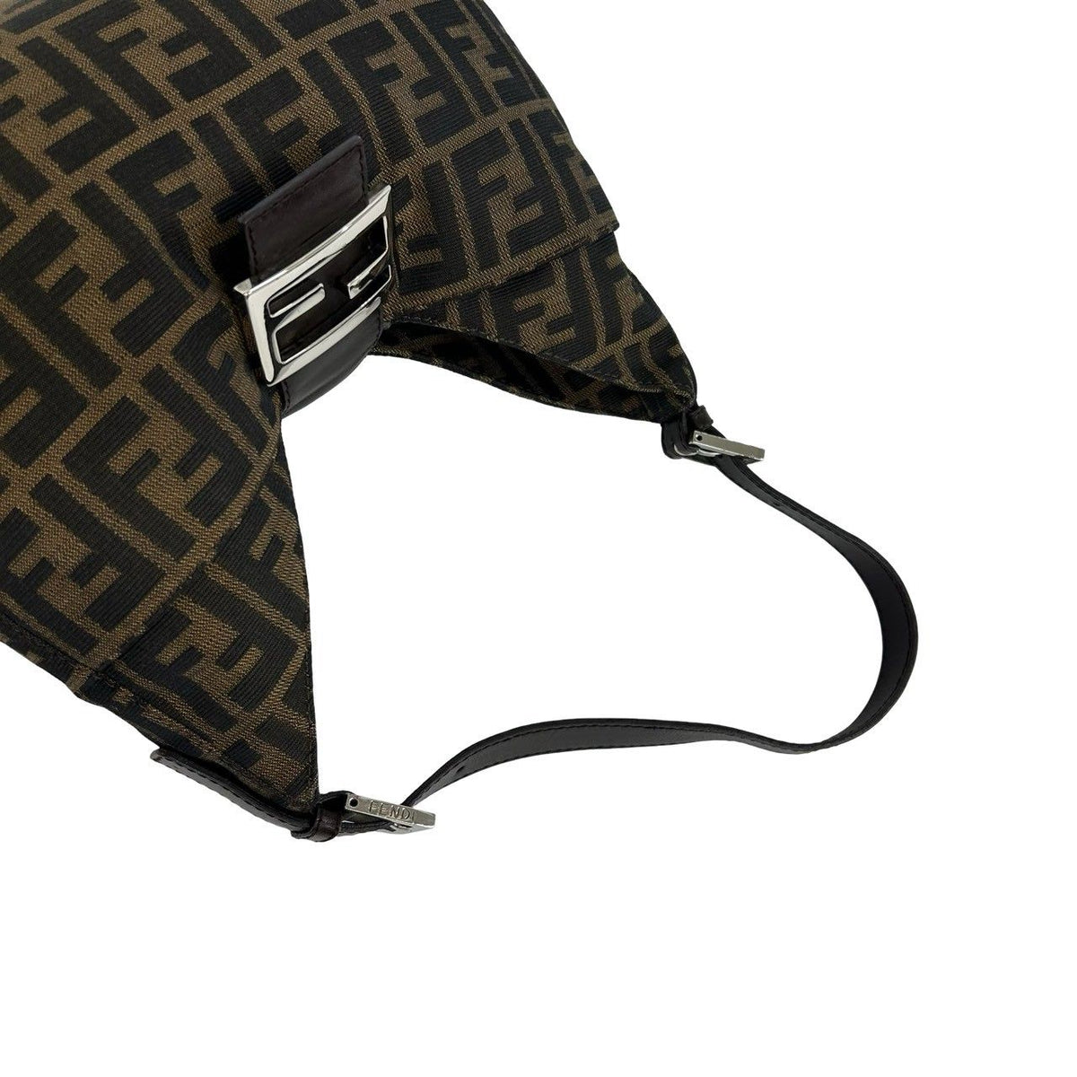 Fendi Zucca FF Logo Pattern Canvas Leather Shoulder Bag Brown — view 4