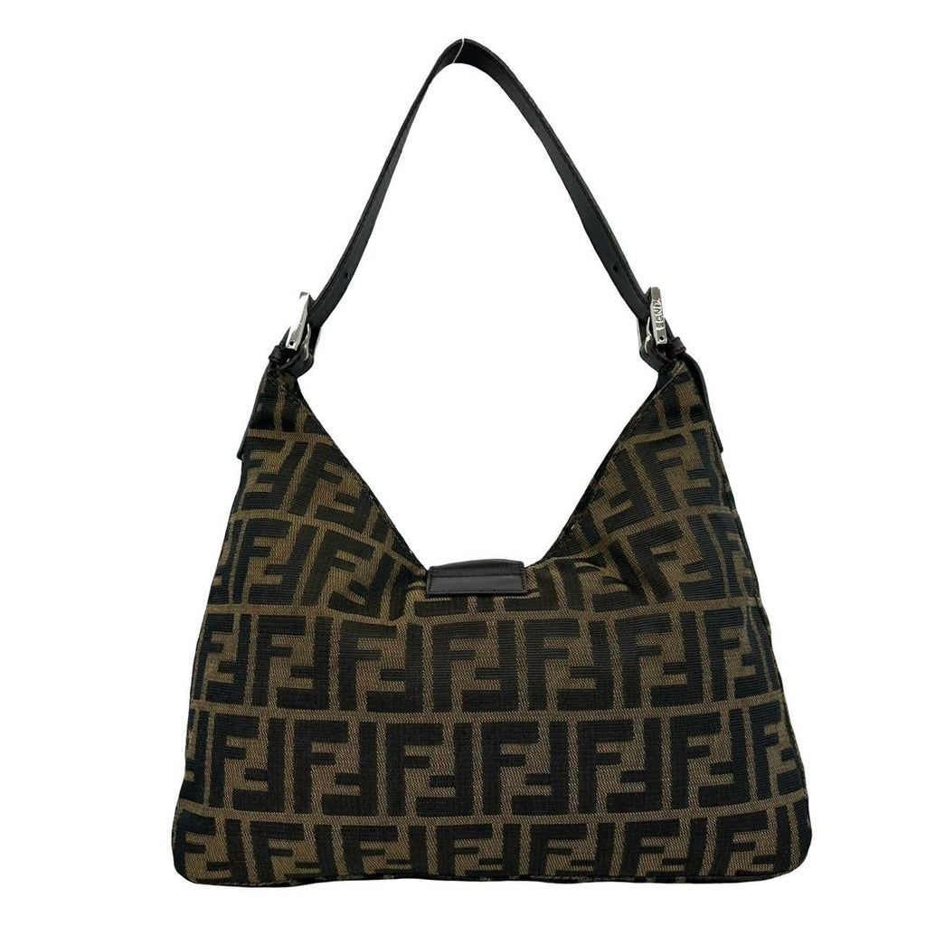 Fendi Zucca FF Logo Pattern Canvas Leather Shoulder Bag Brown — view 3