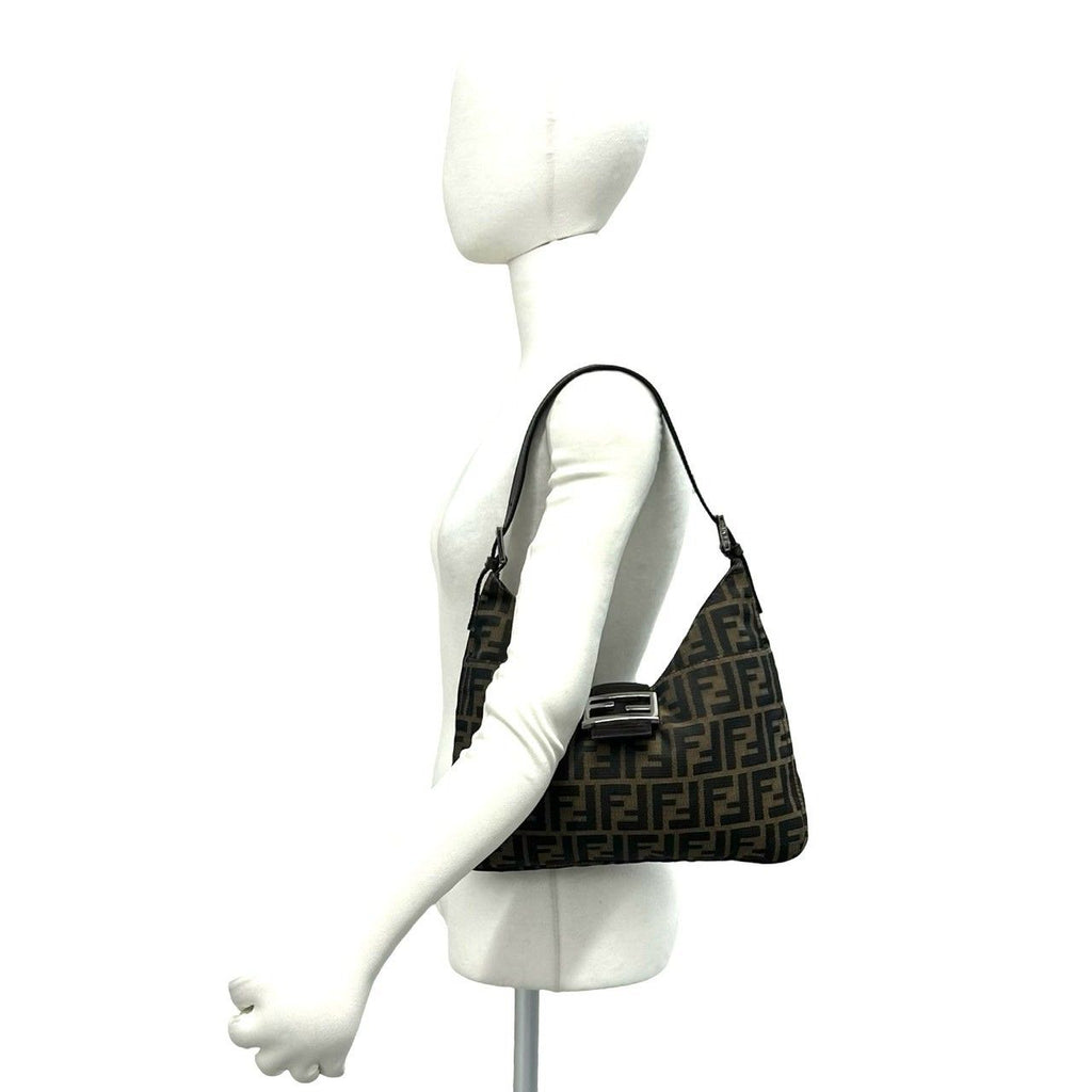 Fendi Zucca FF Logo Pattern Canvas Leather Shoulder Bag Brown — view 2