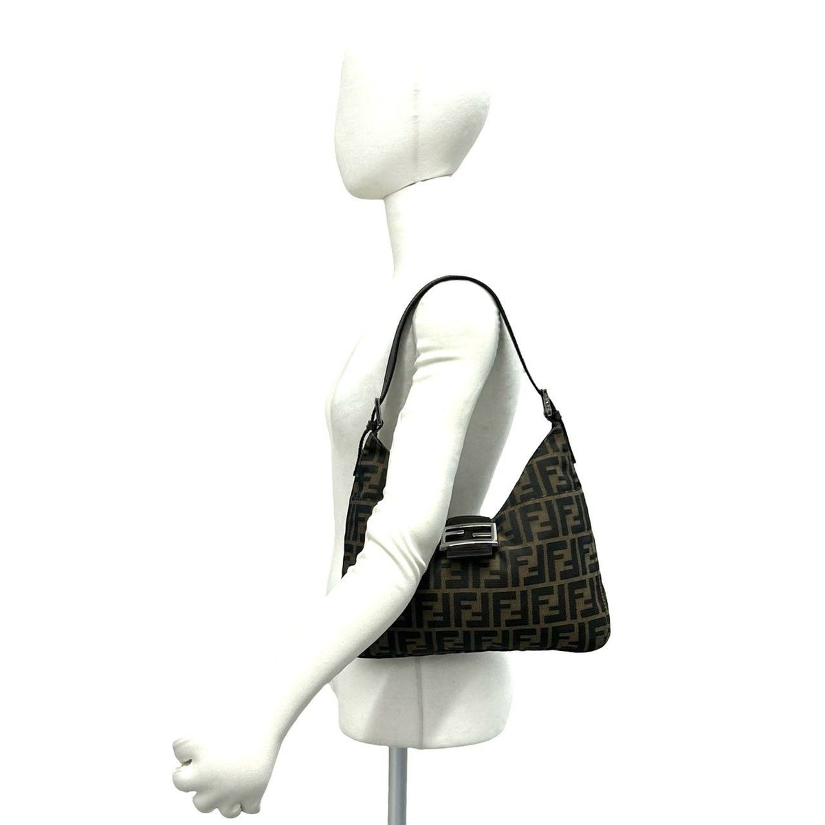 Fendi Zucca FF Logo Pattern Canvas Leather Shoulder Bag Brown — view 2