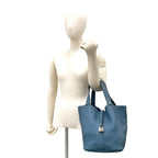 Hermes Keyed Picotin Lock GM Taurillon Clemence Tote Bag Blue Jean — view 2