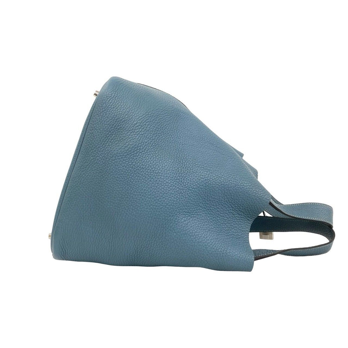 Hermes Keyed Picotin Lock GM Taurillon Clemence Tote Bag Blue Jean — view 6