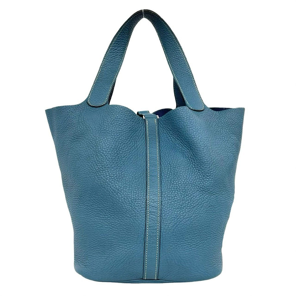 Hermes Keyed Picotin Lock GM Taurillon Clemence Tote Bag Blue Jean — view 3