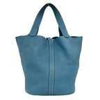 Hermes Keyed Picotin Lock GM Taurillon Clemence Tote Bag Blue Jean — view 3