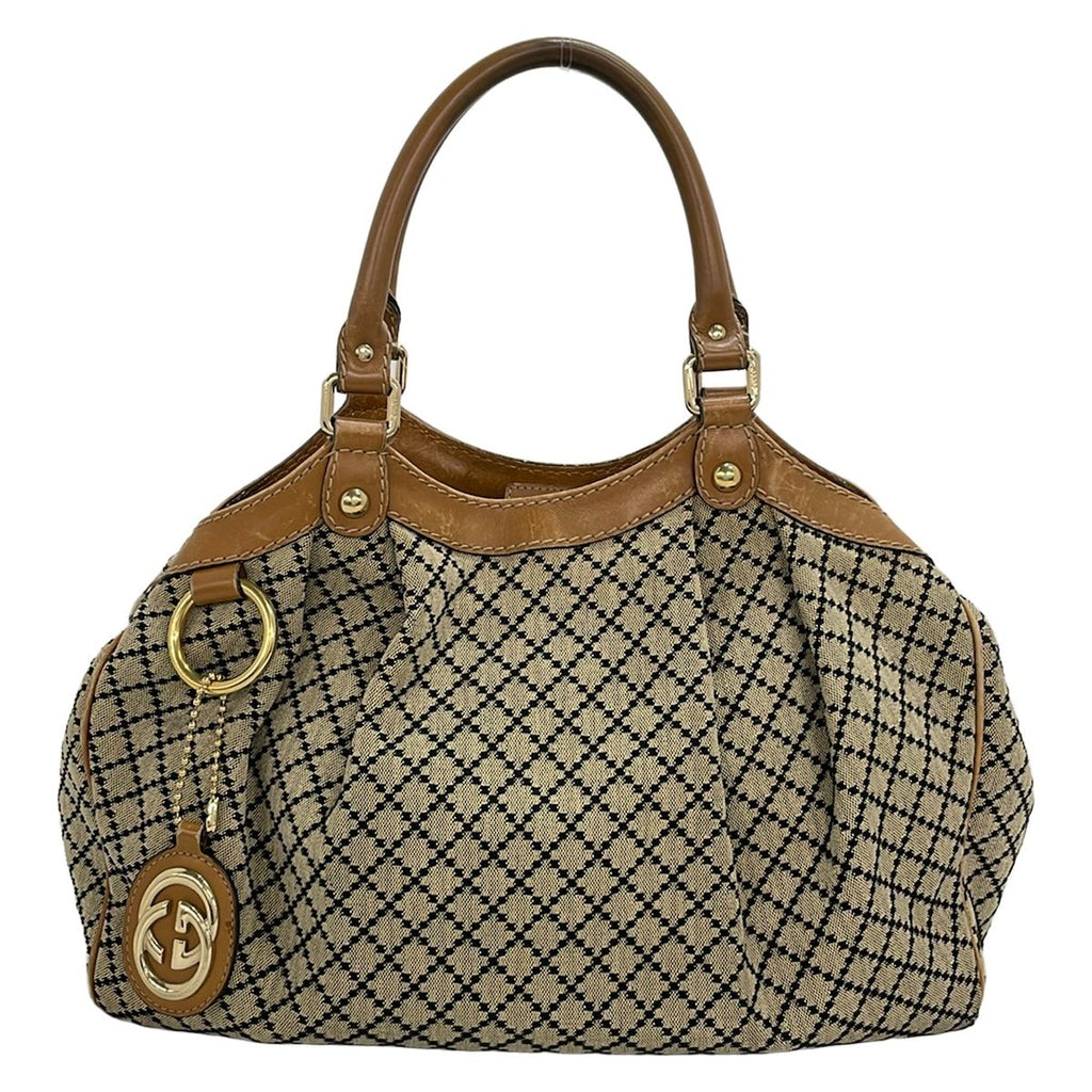 Gucci Tote Bag Sukey Beige Black Leather