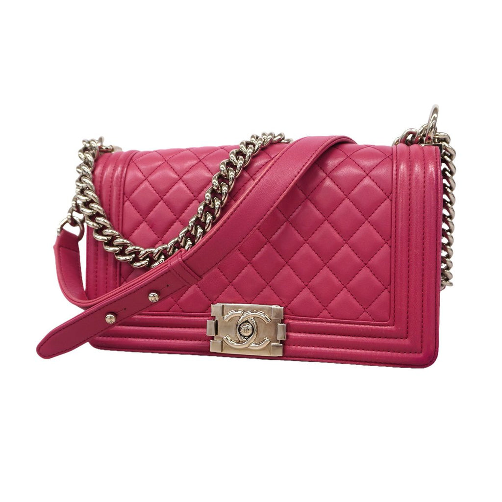 Chanel Shoulder Bag Boy Lambskin Pink Silver