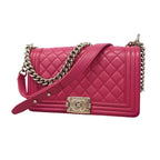 Chanel Shoulder Bag Boy Lambskin Pink Silver