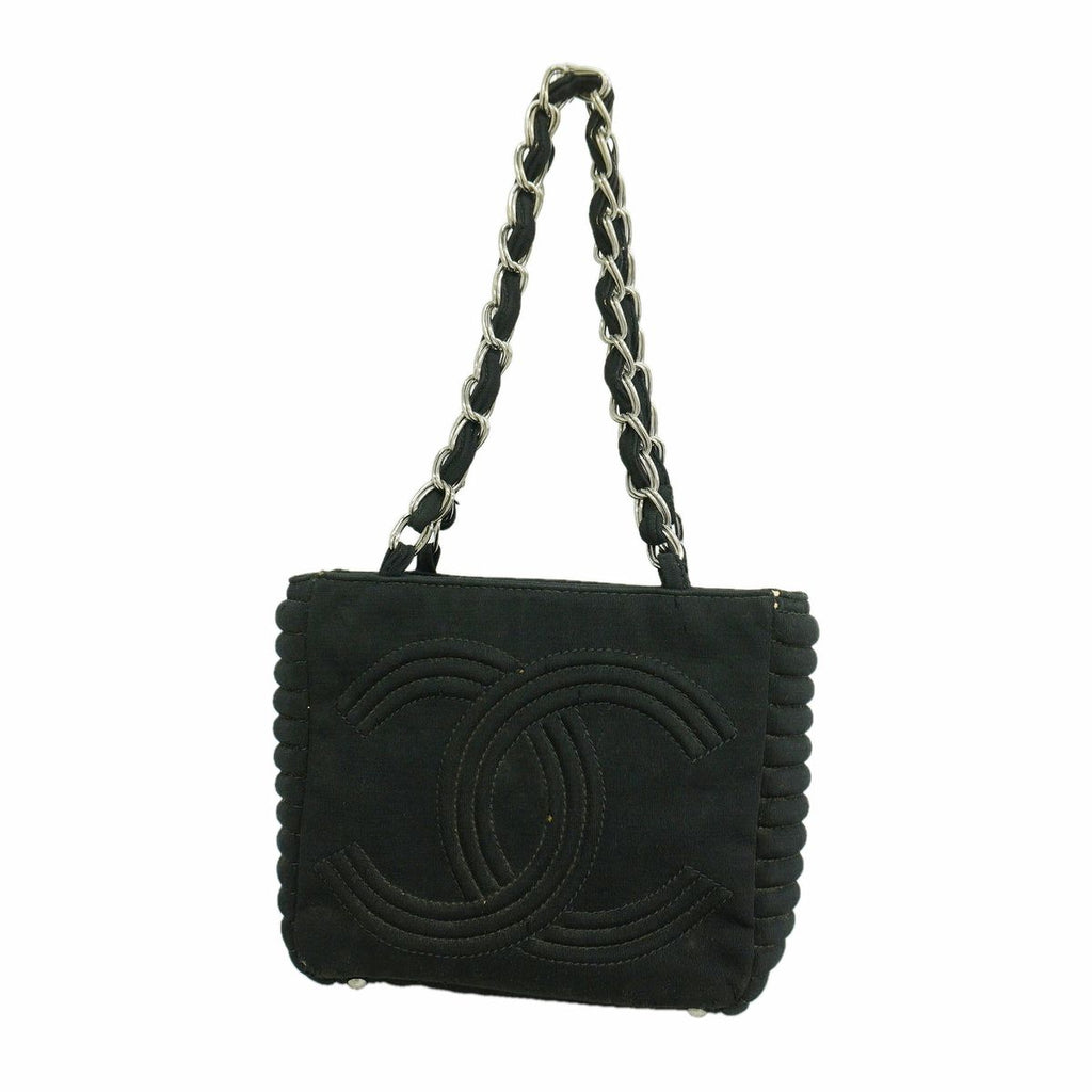 Chanel Shoulder Bag Cotton Jersey Black Silver