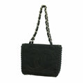 Chanel Shoulder Bag Cotton Jersey Black Silver