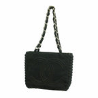 Chanel Shoulder Bag Cotton Jersey Black Silver