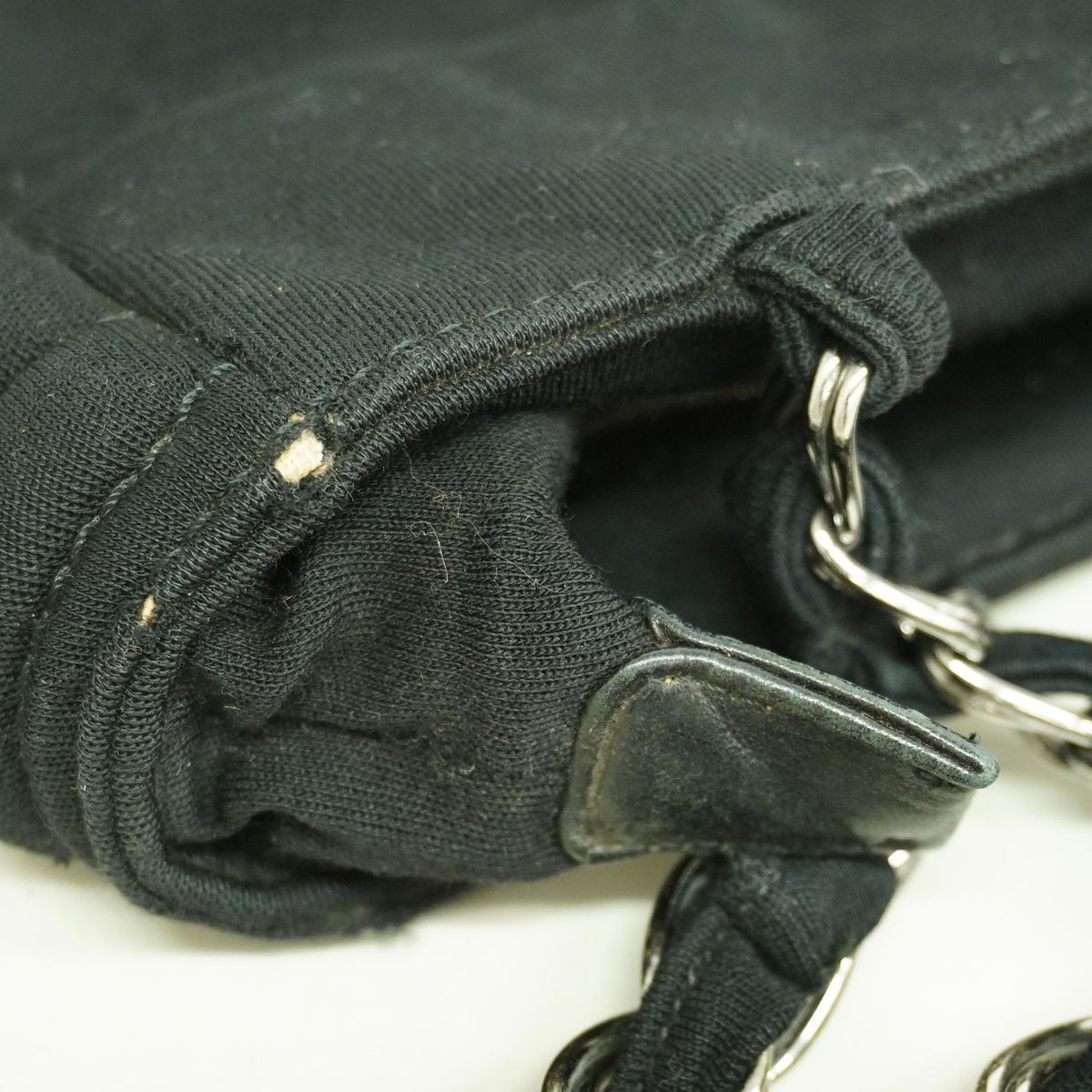 Chanel Shoulder Bag Cotton Jersey Black Silver — view 8