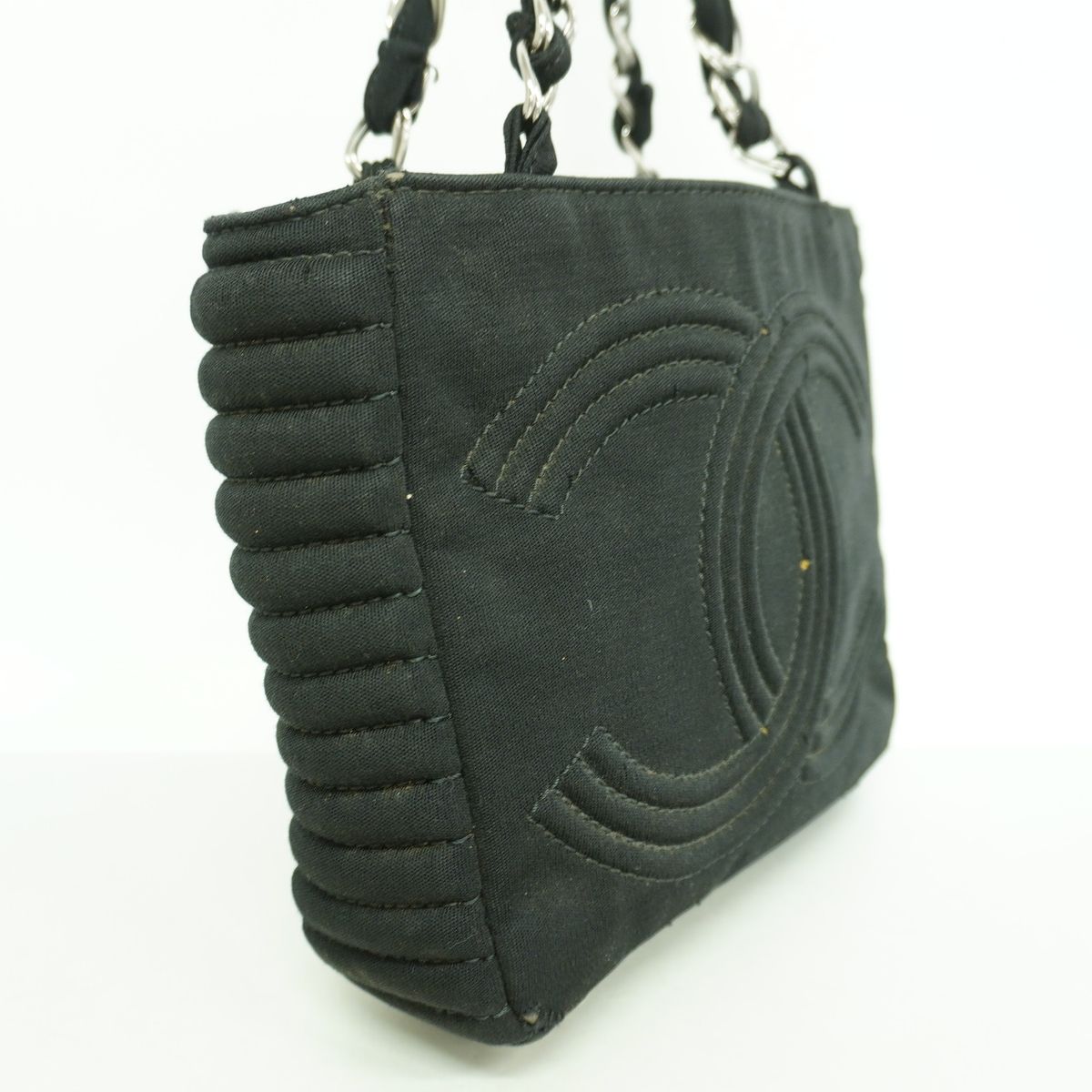 Chanel Shoulder Bag Cotton Jersey Black Silver — view 2