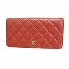 Chanel Wallet Quilted Lambskin Red Silver