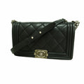 Chanel Shoulder Bag Boy Wild Stitch Leather Black Silver