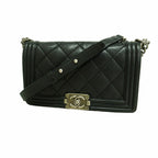Chanel Shoulder Bag Boy Wild Stitch Leather Black Silver