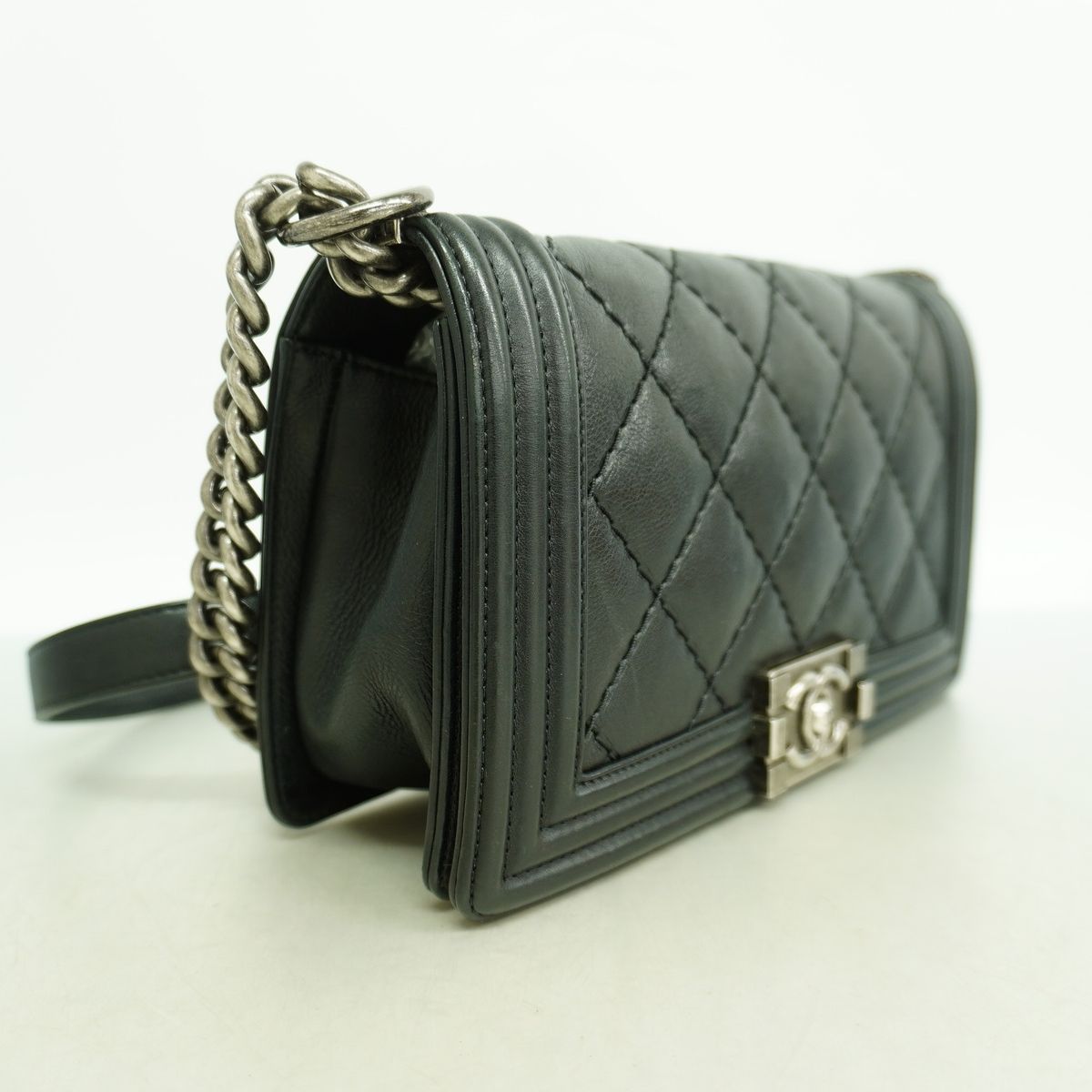 Chanel Shoulder Bag Boy Wild Stitch Leather Black Silver — view 2