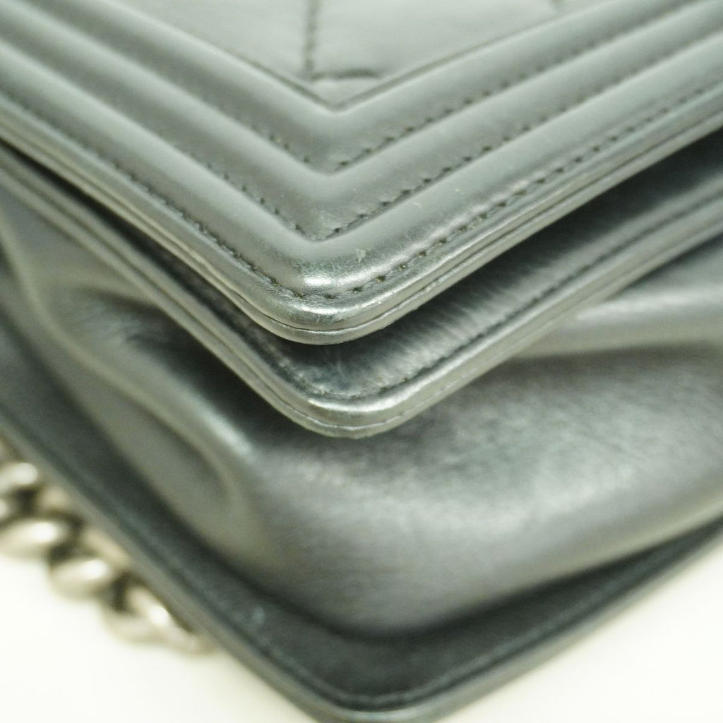 Chanel Shoulder Bag Boy Wild Stitch Leather Black Silver — view 6