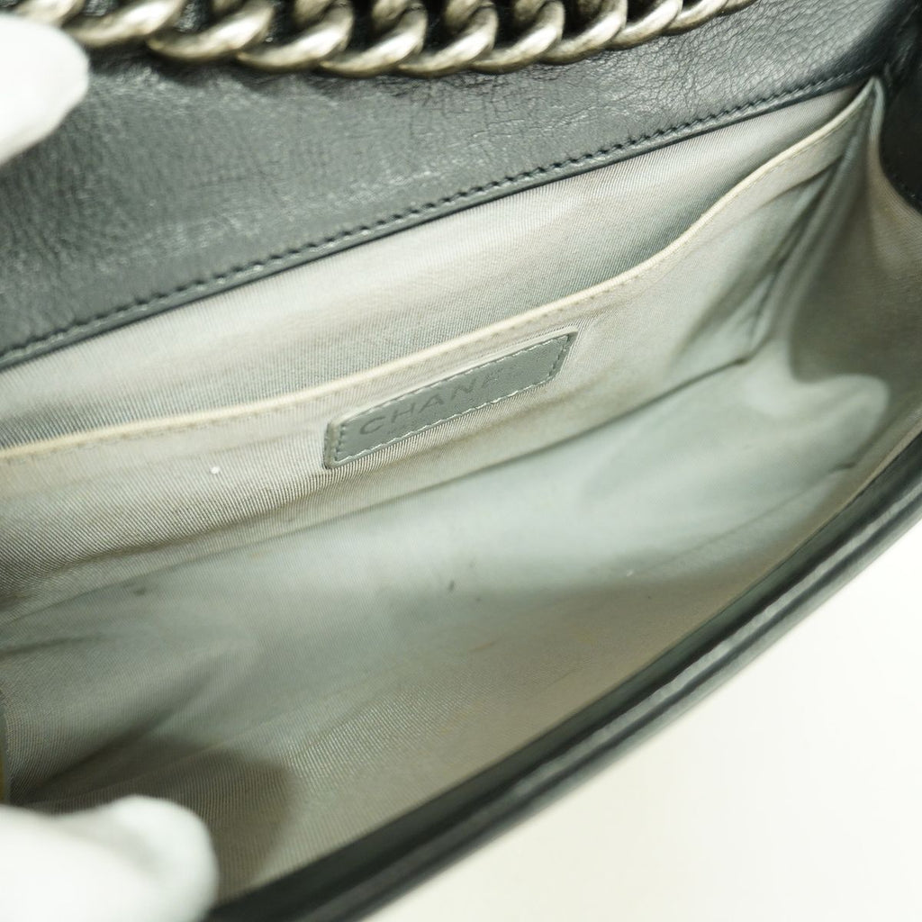 Chanel Shoulder Bag Boy Wild Stitch Leather Black Silver — view 4