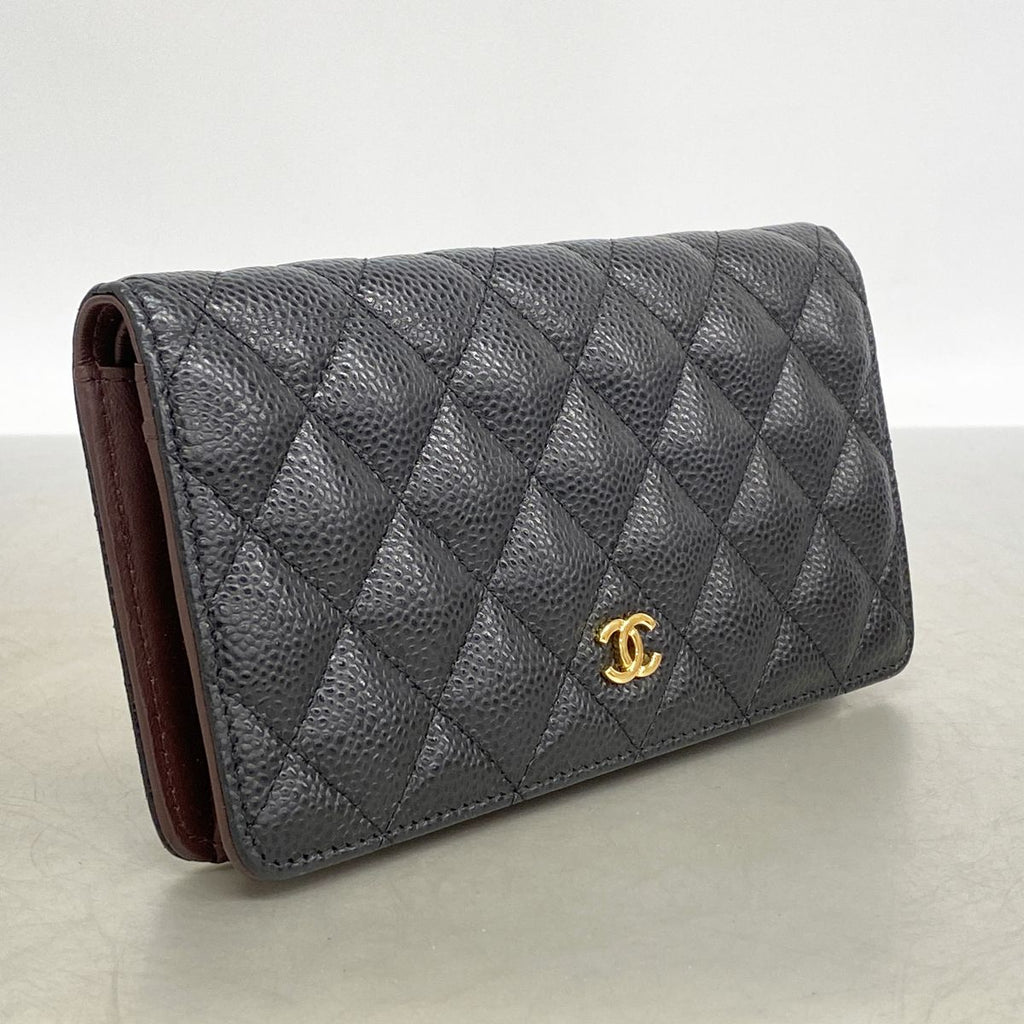 Chanel Wallet Quilted Caviar Leather Black Gold — view 2