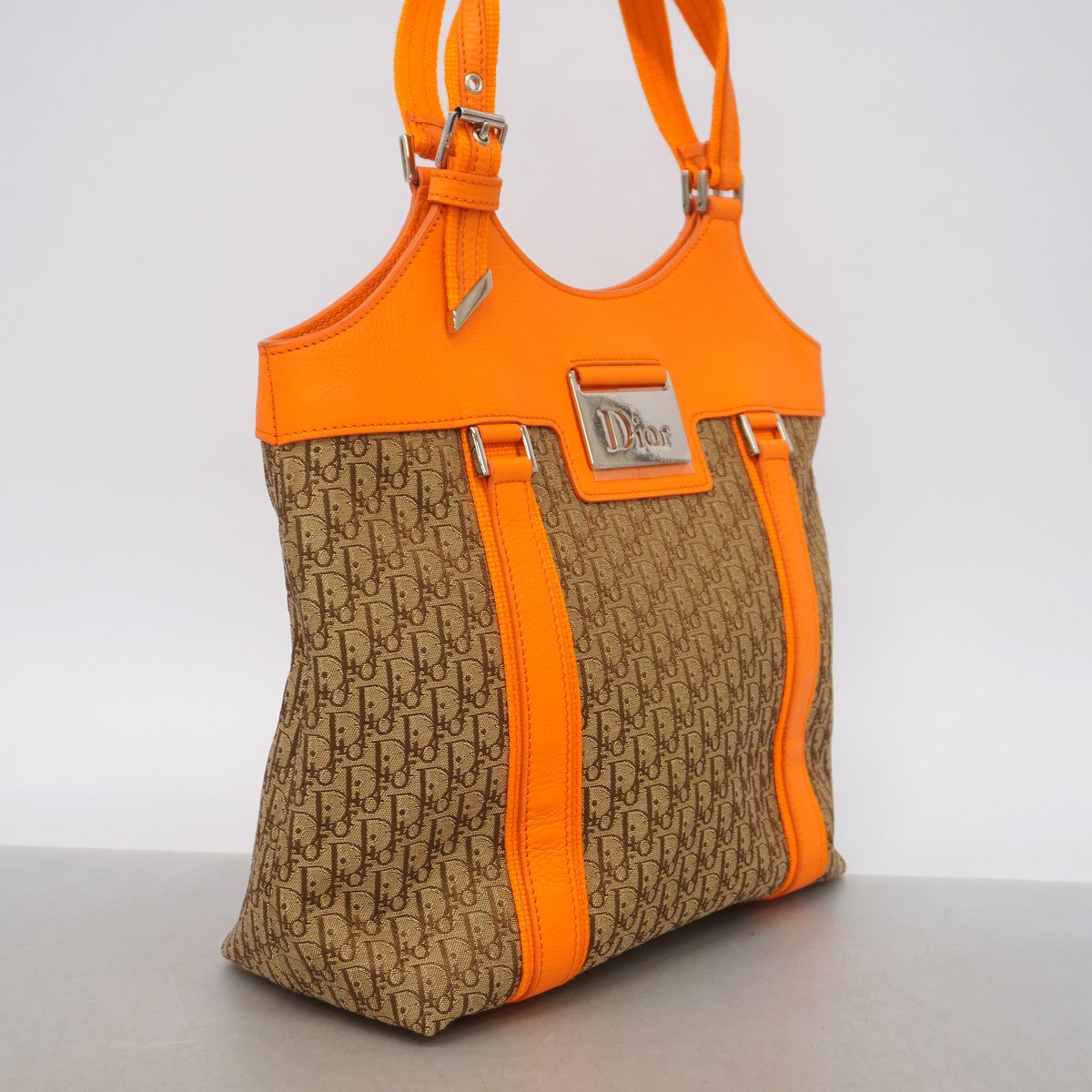 Dior Handbag Trotter Street Chic Canvas Leather Brown Orange Silver — view 2