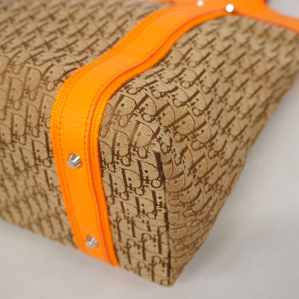 Dior Handbag Trotter Street Chic Canvas Leather Brown Orange Silver — view 6