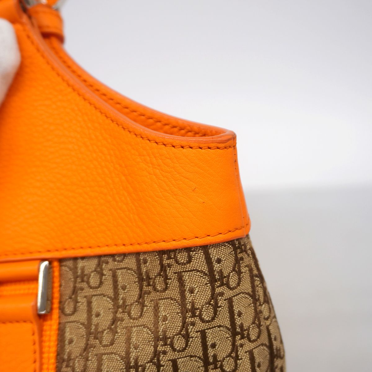 Dior Handbag Trotter Street Chic Canvas Leather Brown Orange Silver — view 8