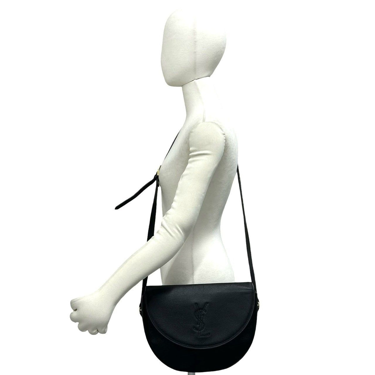 Saint Laurent Vintage YSL Logo Stitch Leather Shoulder Bag Black — view 2