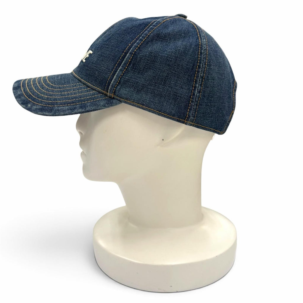 Celine Cotton 100% Logo Embroidery Hat Denim Cap Indigo — view 2