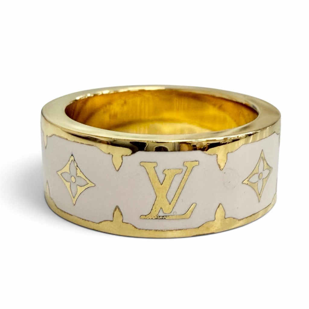 Louis Vuitton Flight Mode Ring Nano Glam Enamel Blanc Monogram Flower — view 3